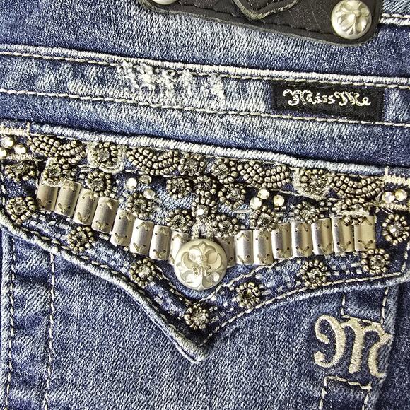 Miss Me Embellished Button Flap Bling Bootcut Jeans - Size 27 - JP4656B9 - Picture 7 of 9